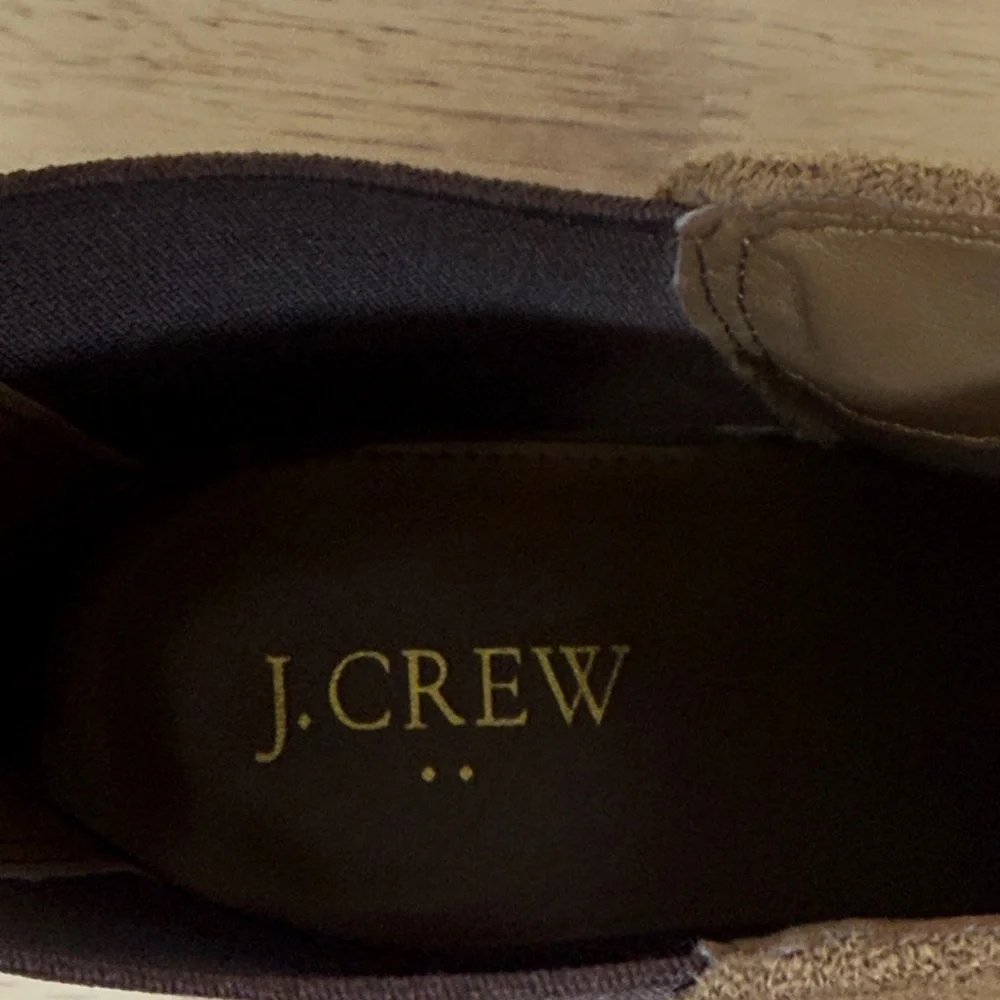 J.Crew sueded Chelsea boots in a tan or coffee brown color. Sz.8